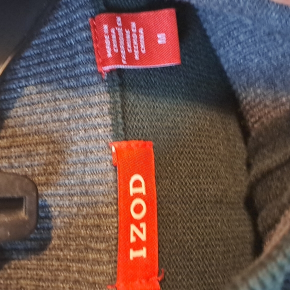 Izod argyle half-zip sweater mock turtleneck - M - dk geeen/gray/white - Picture 3 of 3